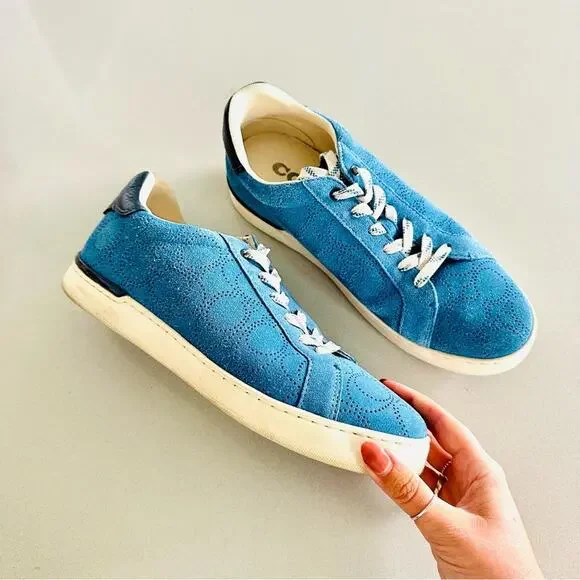COACH Cobalt Blue White Perforated Logo Suede Clip C Mens Low Top Sneakers 8.5 - Picture 8 of 15